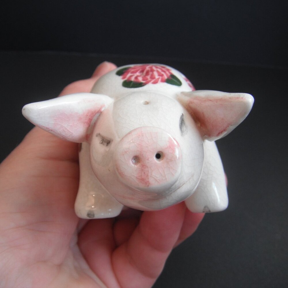 Vintage Plichta London Pig Animal Floral Figurine Hand Painted England